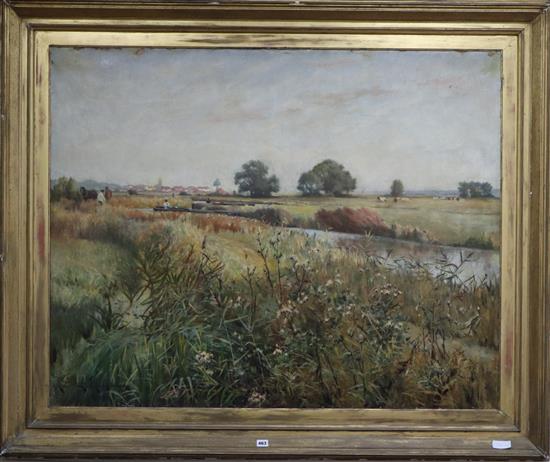 Edward T. Lingwood, oil on canvas, Boatman in a river landscape, signed and dated 1880, 100 x 126cm